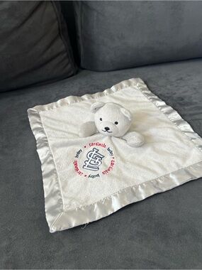 St. Louis Cardinals Baby Lovey Blanket with Bear Head - White & Silver